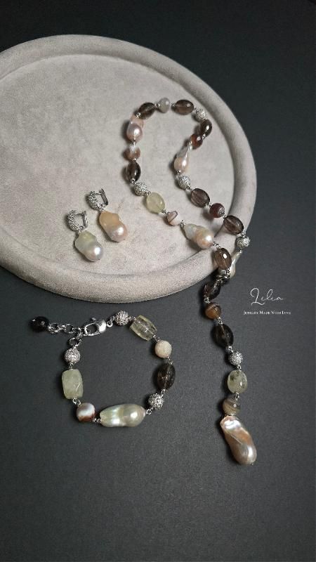 Set of Rare Stones and Baroque Pearls - Lilia jewelry made with love