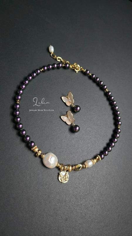 Комплект с жемчугом и бабочками - Lilia jewelry made with love