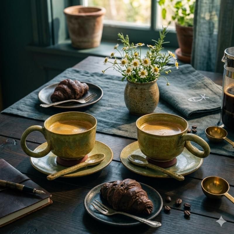 Ceramic Espresso Cup "Golden Olive" (with saucer) - Аrt&Ceramica"FishKA"