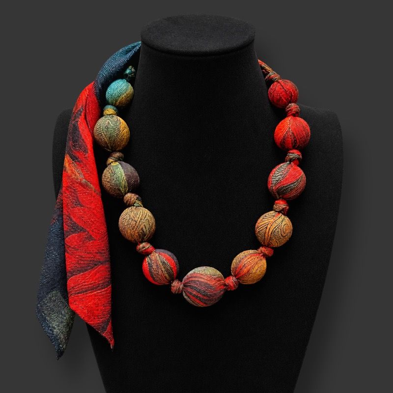 Wool and Silk Beads 'Fiery Flower' - Silky Blues