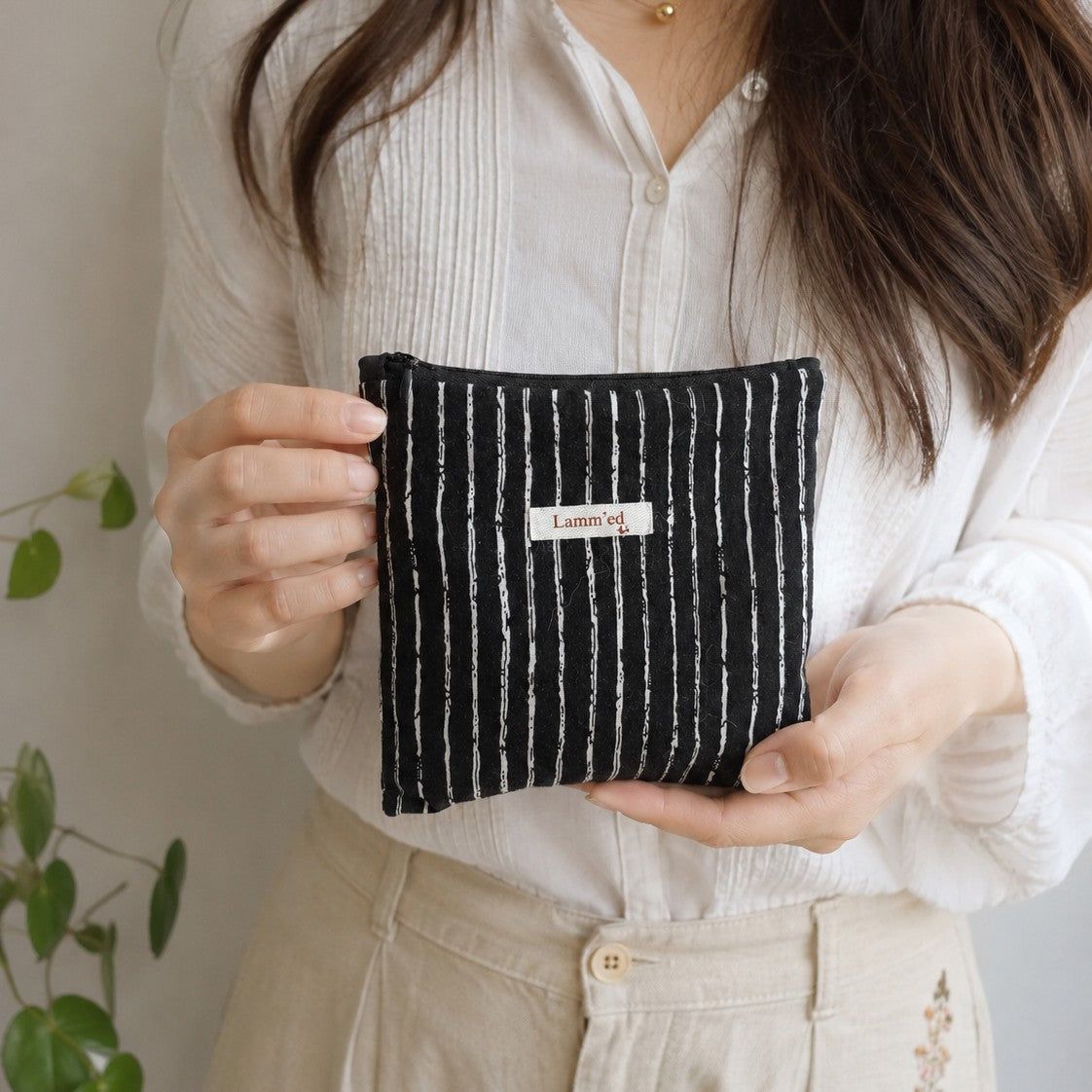 Handmade Black-and-White Striped Pouch – Upcycled from Second-Hand Clothes. - LammedShop