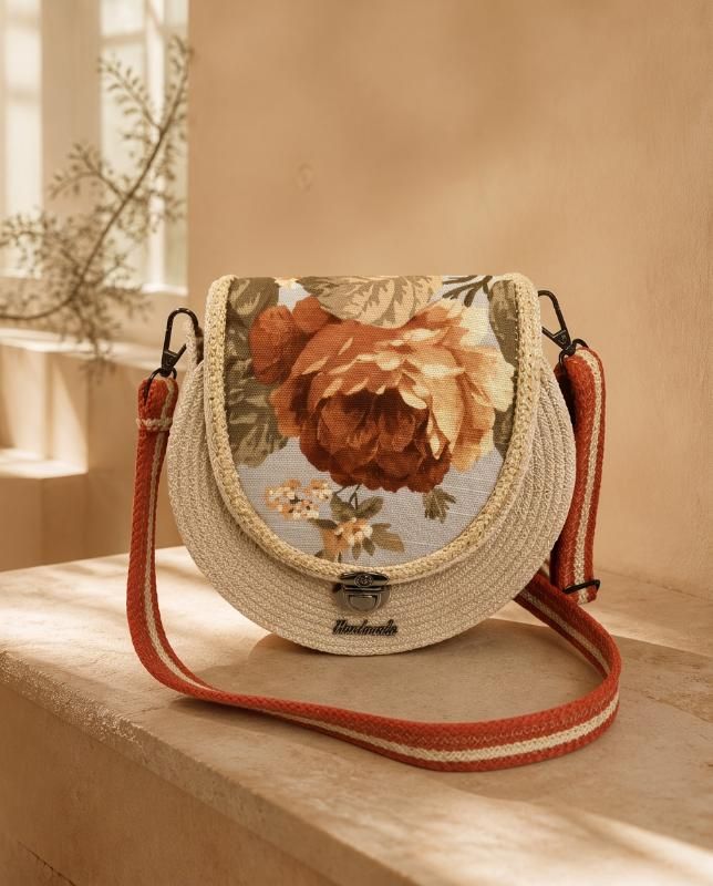 Crossbody "Beige and Rose" -  "Mishol" Handmabe. 