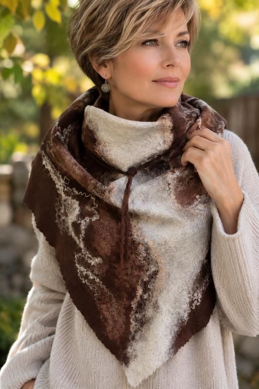 Bactus Scarf - Kerchief Milk chocolate - Julia Felt Style