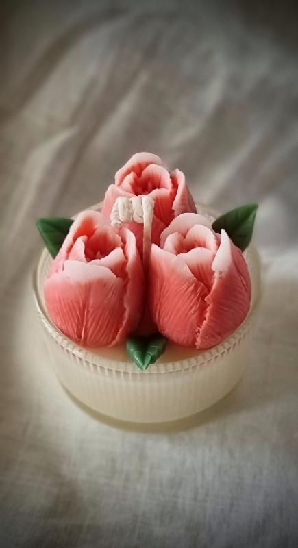 Aromatic Natural Wax Candle "Tulip Bouquet" - NightSunCreations