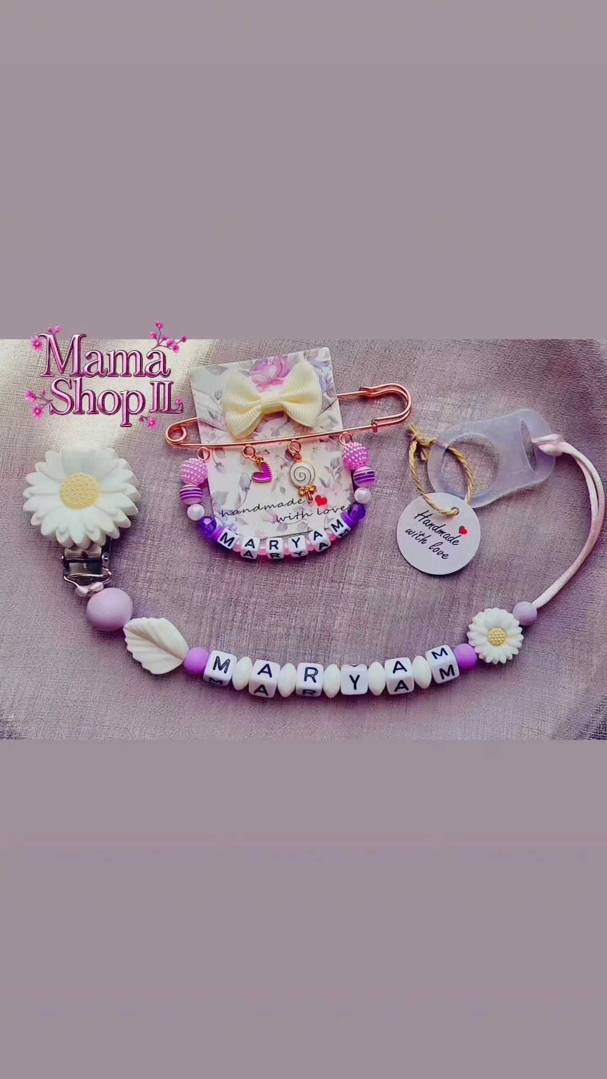 מחזיק מוצץעם שם - Handmade by Yuliya