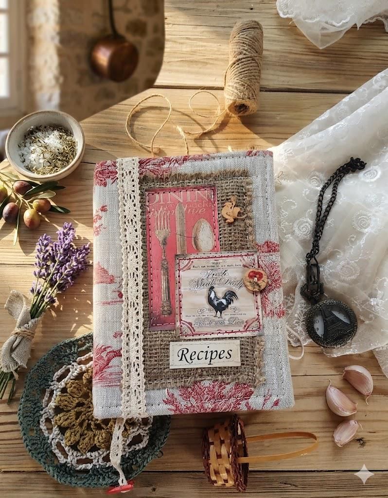 Handmade Recipe Junk Journal: Linen Fabric Cover, Coffee-Stained Pages,vintage Cookbook, - Gift Shop