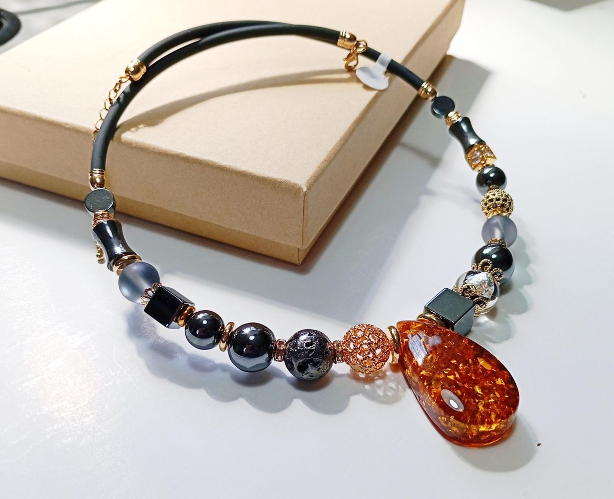 Amber necklace, Gemstone choker, Necklace set, Dainty Pendant Necklace, Minimalist Filled Chain, Simple Everyday Jewelry, Gift for Her - Gift Shop