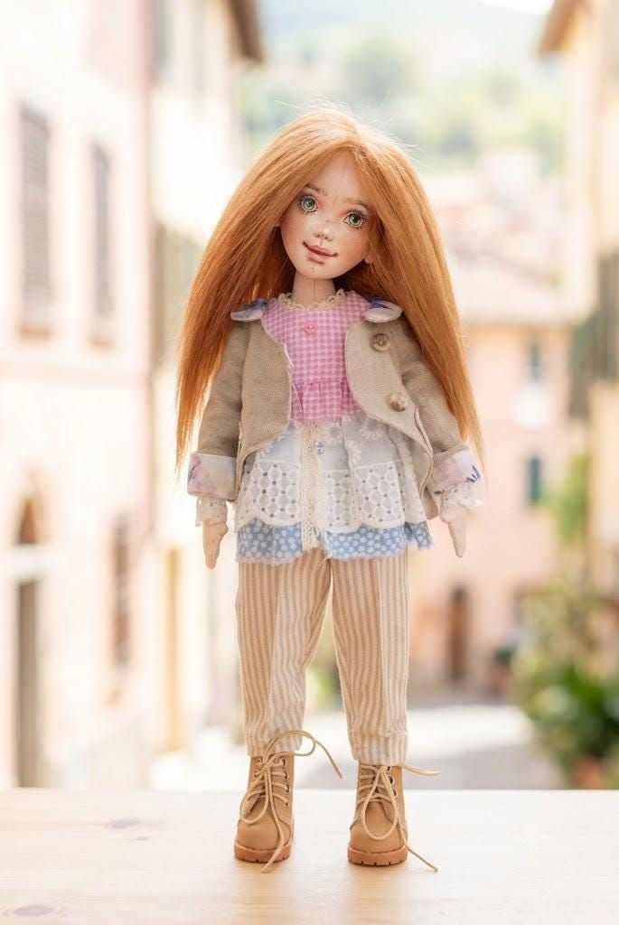 Modern Handmade Textile Doll, Stylish Rag Doll in Casual Outfit, Interior Art Doll with Hoodie, Trendy Fabric Doll, Unique Soft Sculpture. - Gift Shop