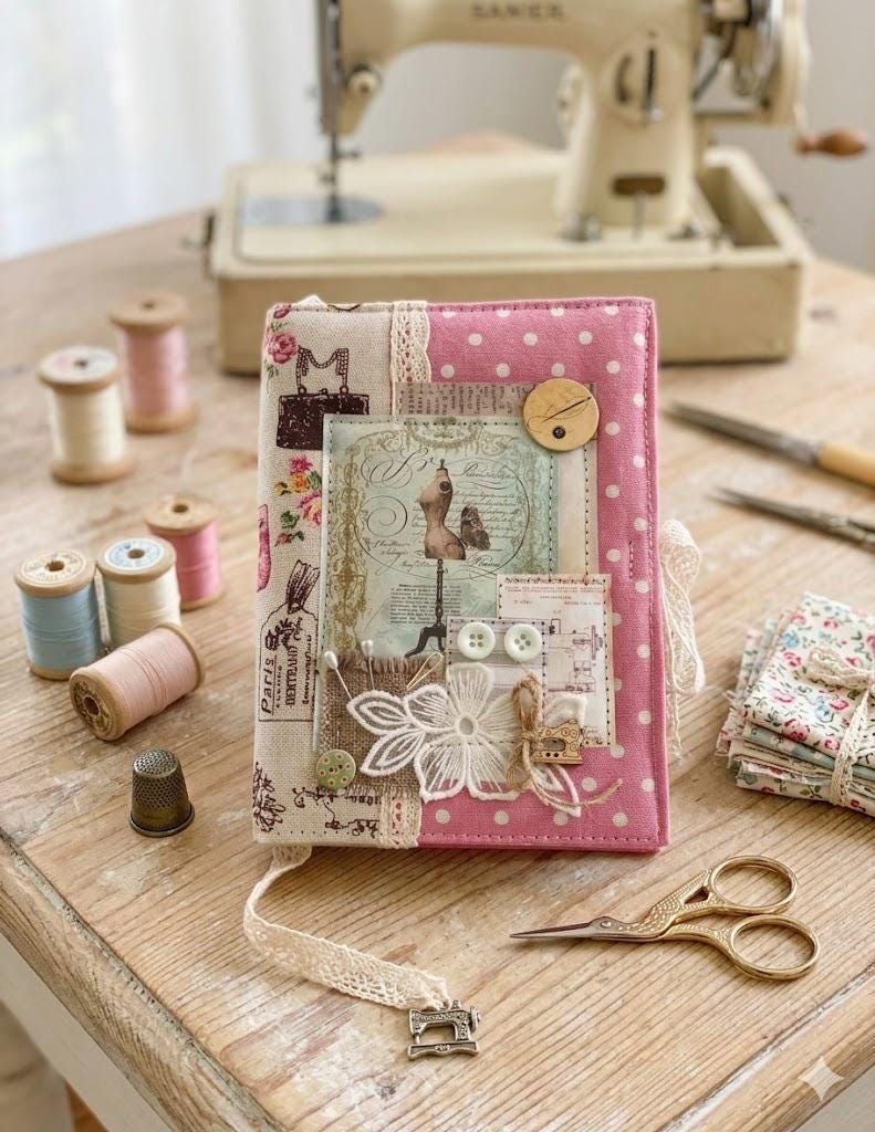 Notebook retro style: Personalized Sewing notebook; gift for a seamstress; Fabric Cover Notebook; handmade book; handicraft notebook - Gift Shop