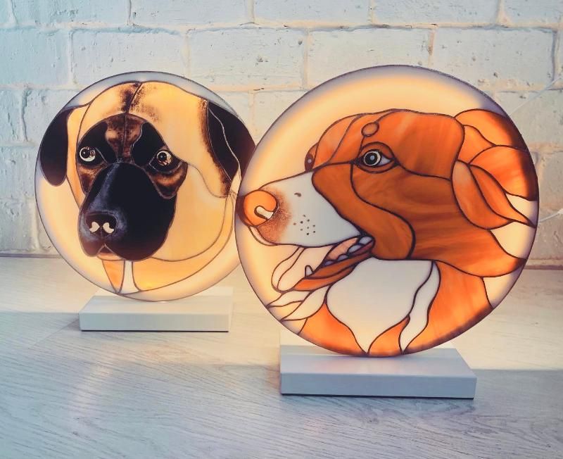 Stained Glass Night Light with Your Pet's Portrait (Custom Order) - Glass Art Golaido