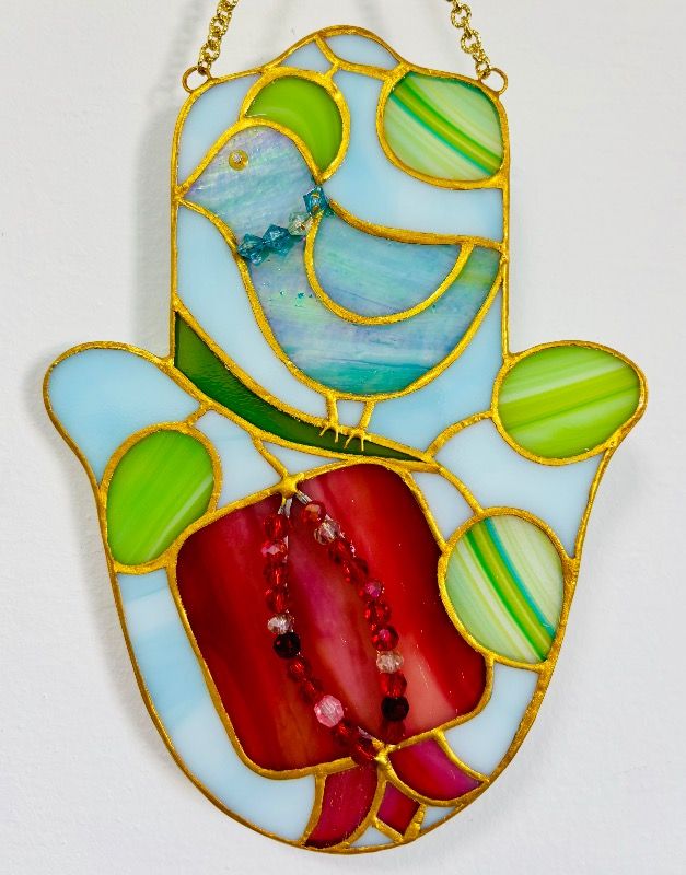 Bird with Pomegranate Hamsa - Glass Art Golaido