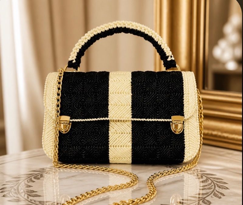 Black and white woven bag - Rachel 
