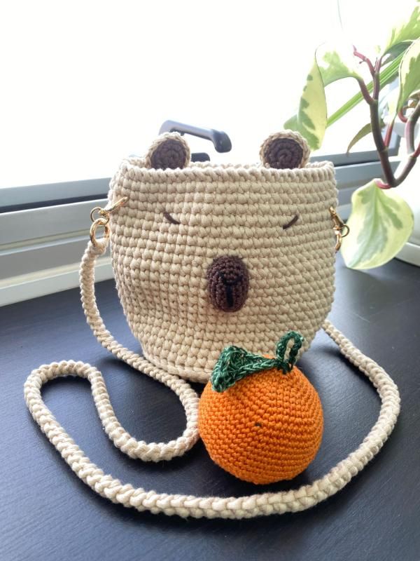 Capybara Bag with Orange – Handmade Knitted Bag - KnitHookwithAlena