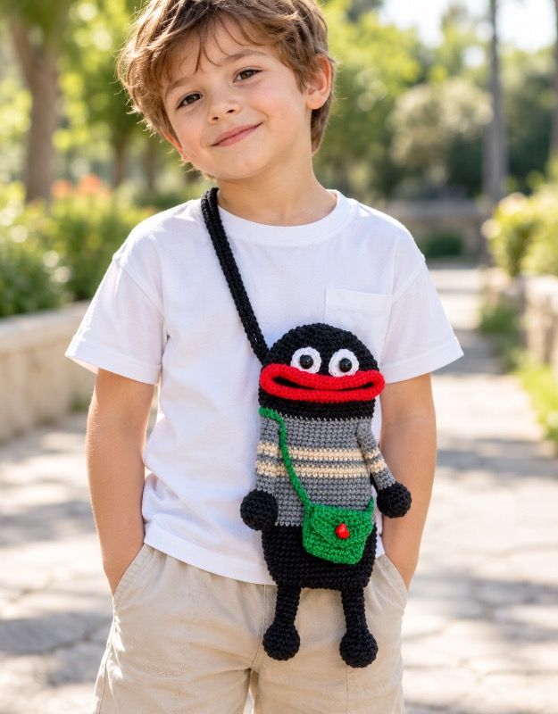 Product Name: Crocheted “Monster” Bag with Heart for Phone - KnitHookwithAlena