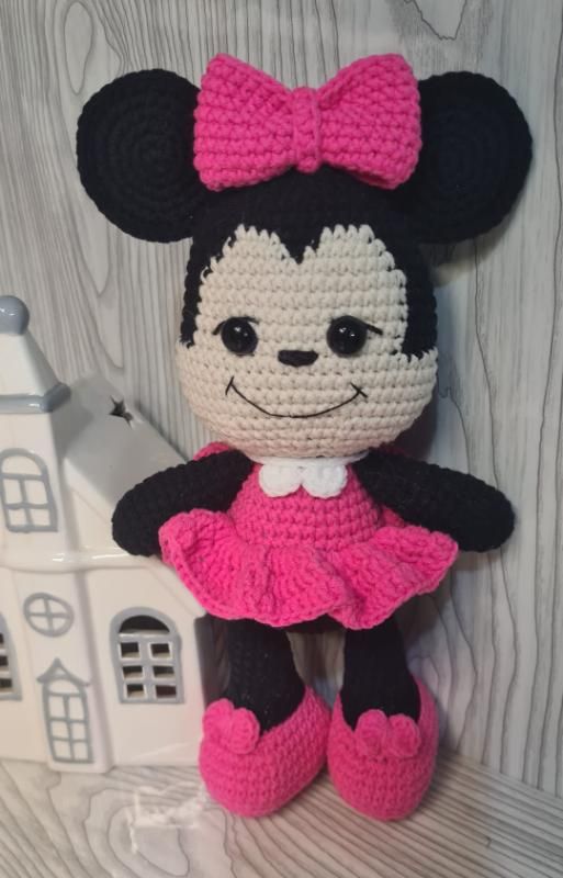Handmade Crochet Minnie Mouse Inspired Doll, Amigurumi Mouse Toy, Pink Dress Plush, Fan-Inspired Gift - Crochet Toys By Elena
