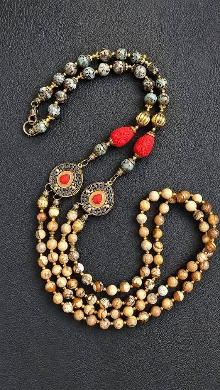 Long Necklace of Green Jasper and Picasso Jasper - OLA BIJOUX Beads & Soul | Украшения ручной работы из натуральных камней
