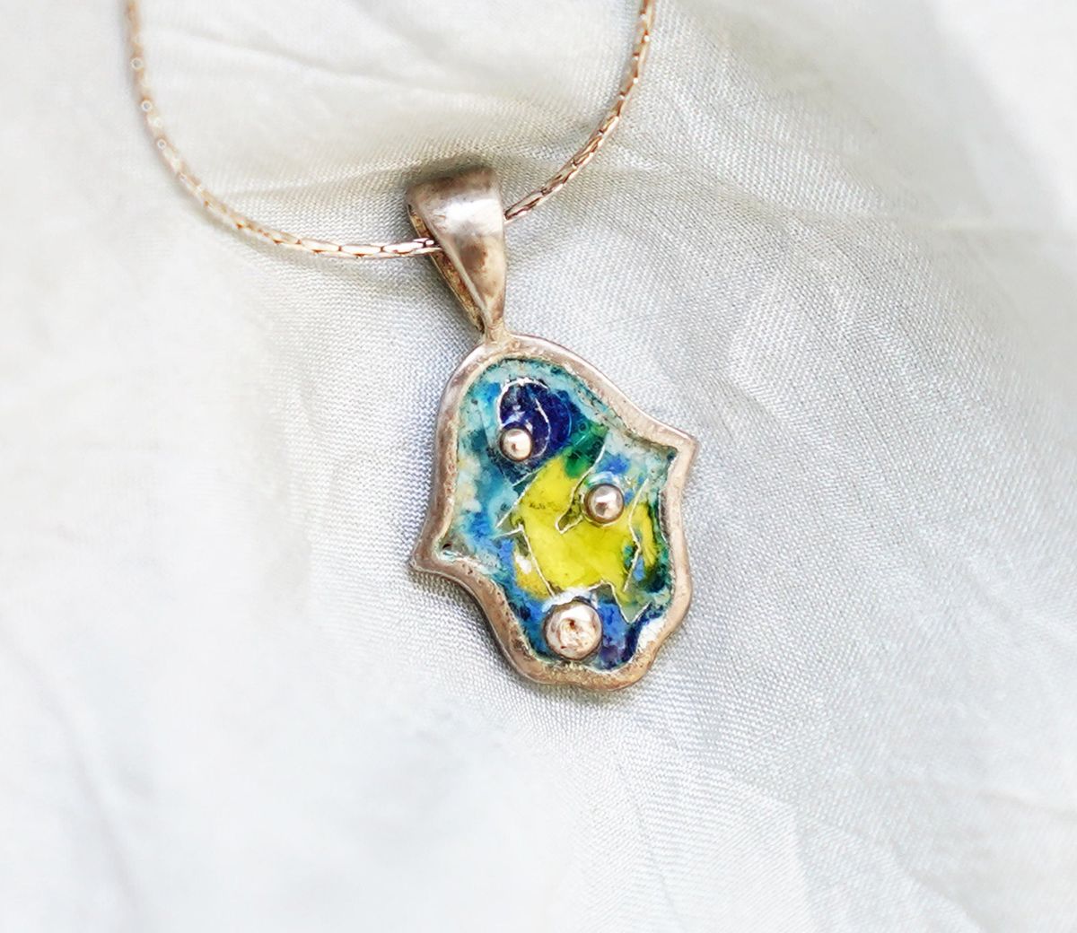 Polar Lights - Handmade Silver Pendant with Cloisonné Enamel - YULKA