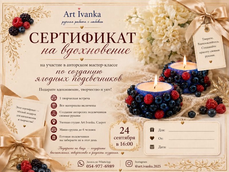 Gift Certificate for a Master Class on Designer Candlesticks - Art Ivanka 